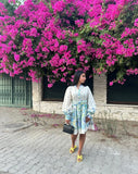 Robe à fleurs bleu vert