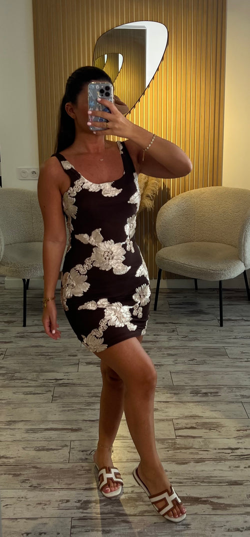 Robe fleurs marron