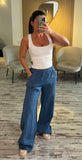 Pantalon lin bleu