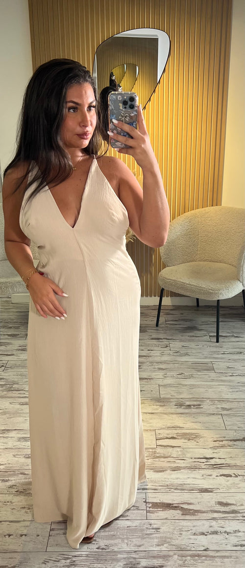 Robe bretelle détails au dos beige